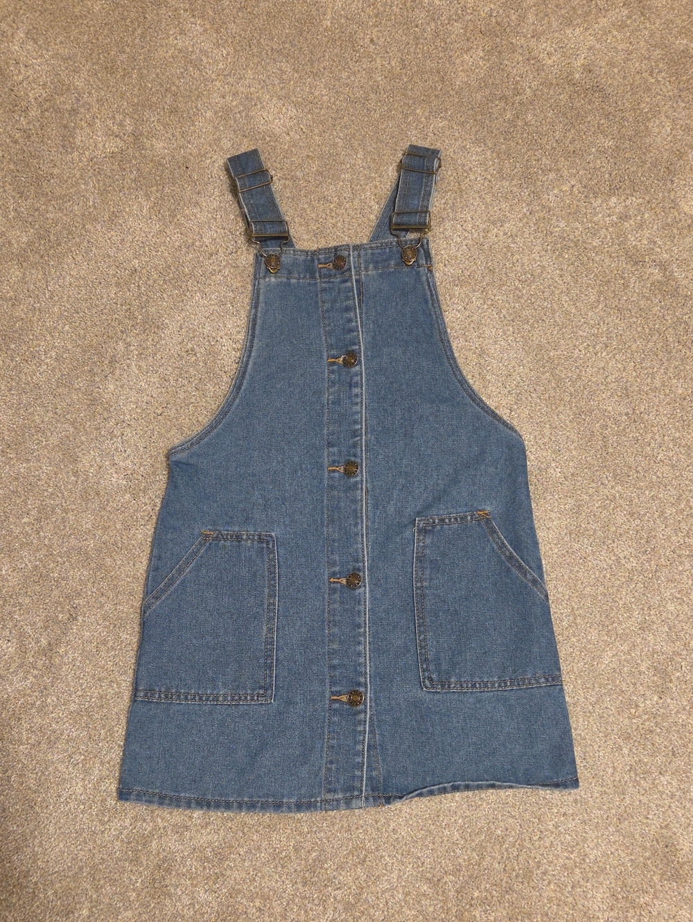 Denim Button-Front Pinafore Dress - Blue